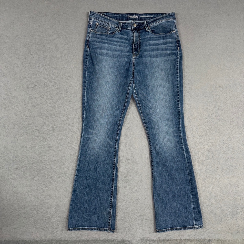 Signature Levi Jeans Women 12 Blue Modern Boot Cut Stretch Distressed Denim